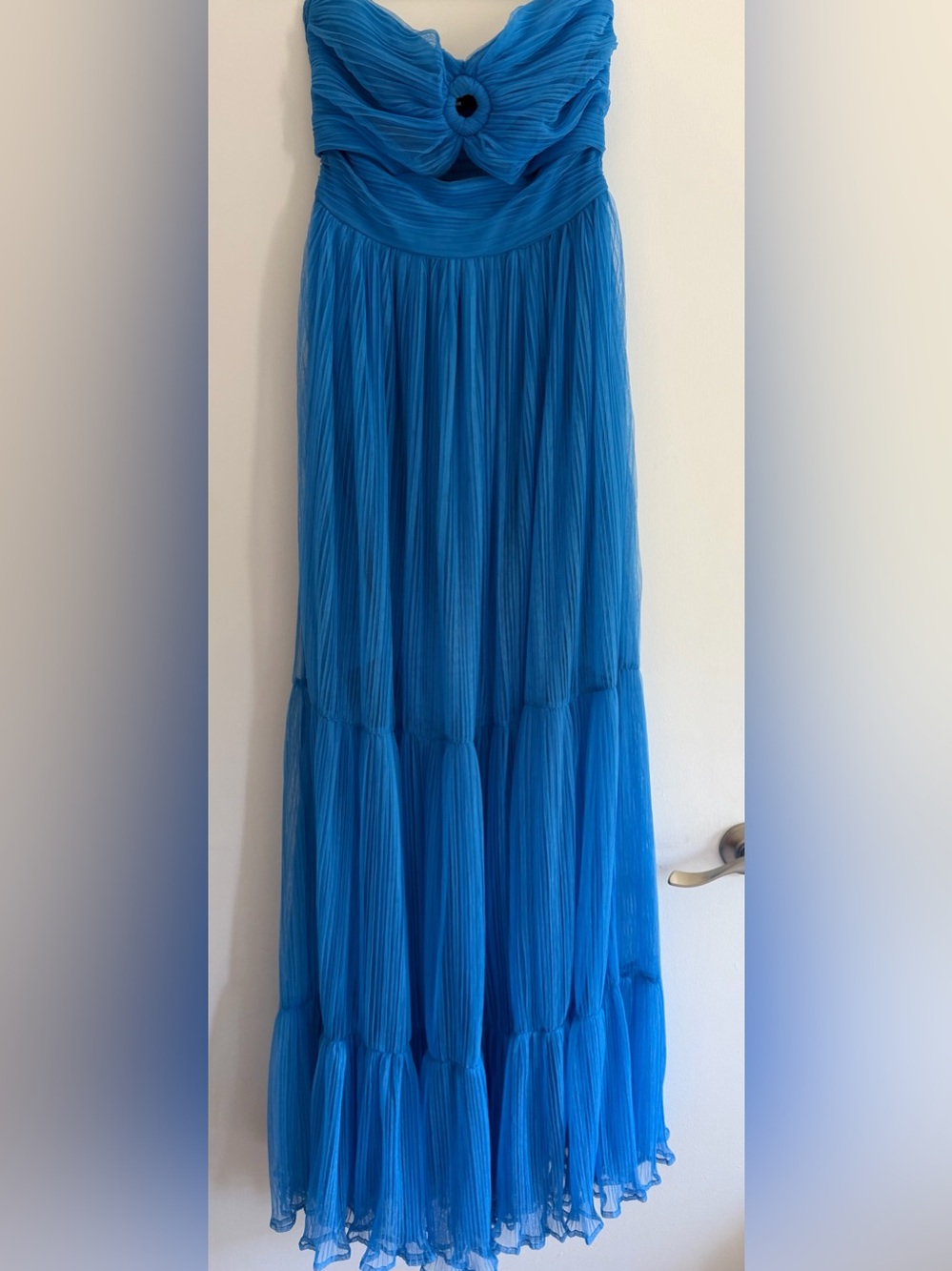 Vici Strapless Pleated Maxi Dress in Bright Blue size M resortwear